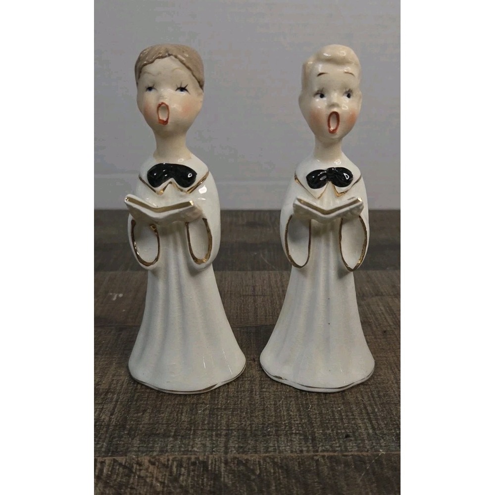 Vintage MCM Christmas Church Singing Choir Boys Ceramic Set of 2 Japan 5in